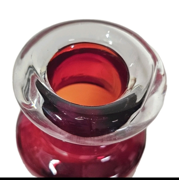 Large Collectible Minimal Simple Modern Red Hand Blown Glass Bottle Vase Decor - Picture 9 of 11